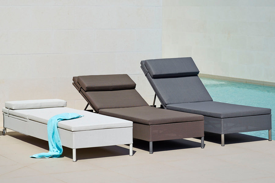 Rest Sunbed by Cane-Line, showing rest sunbeds in live shot.