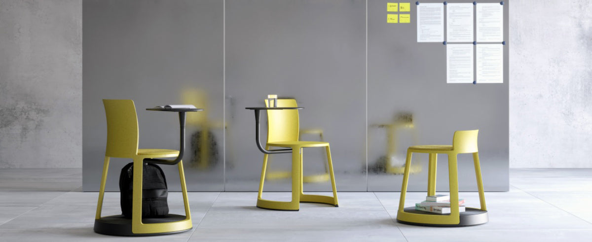 Revo Chair by Toou, showing revo chairs with stool in live shot.
