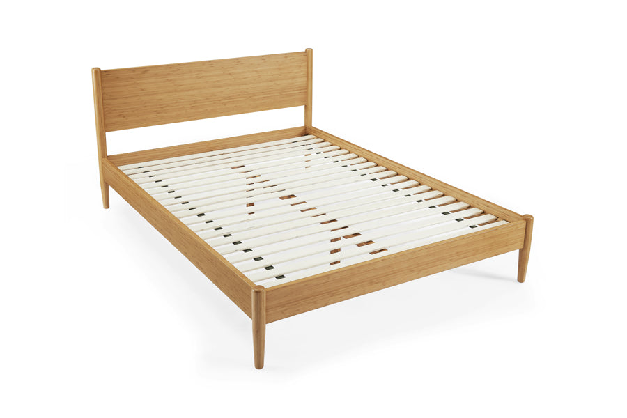 Ria Bedroom Collection by Greenington, showing angle view of ria bedroom collection in caramelized/bed without mattress.