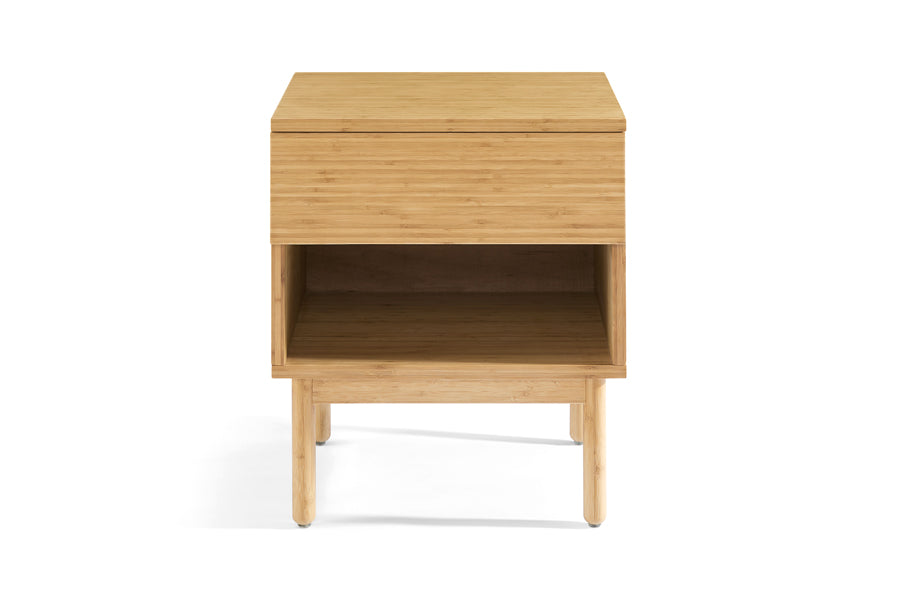 Ria Bedroom Collection by Greenington, showing front view of ria bedroom collection in caramelized/nightstand.