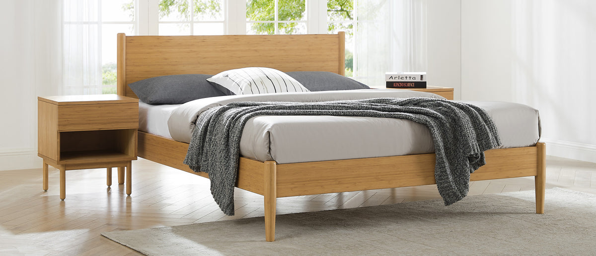 Ria Caramelized Nightstand by Greenington, showing ria caramelized nightstands with ria bed in live shot.