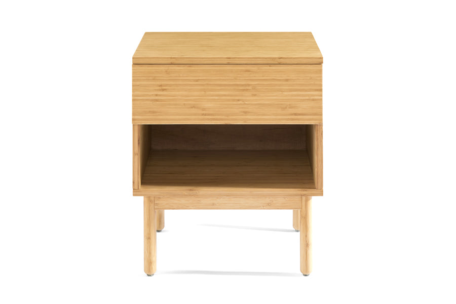 Ria Caramelized Nightstand by Greenington, showing closeup view of ria caramelized nightstand in caramelized wood.
