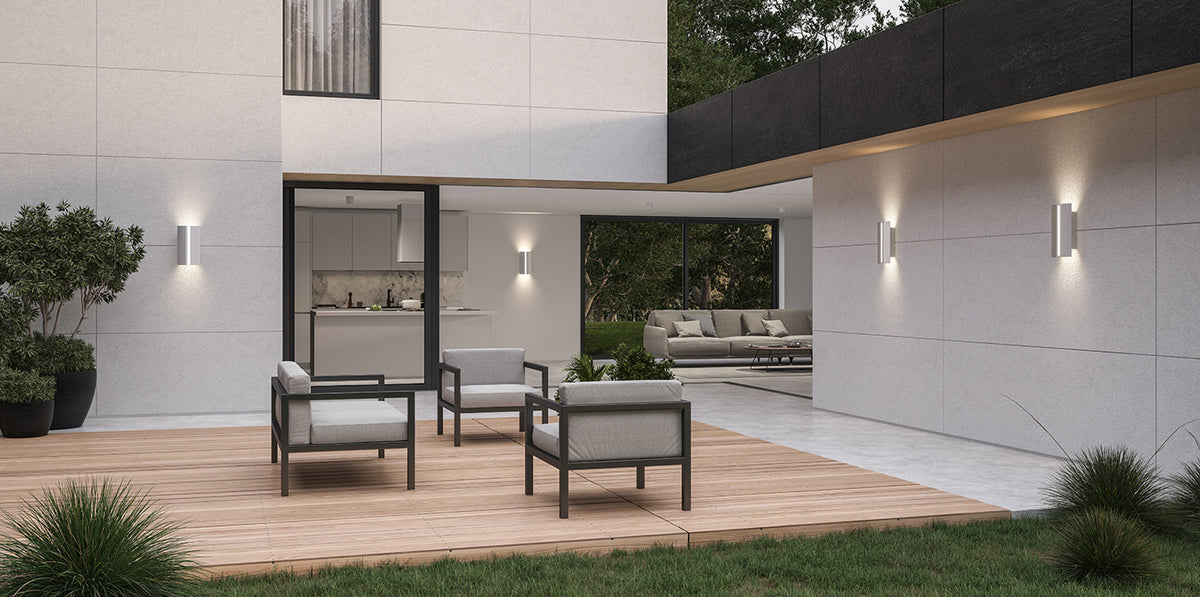 Rima Outdoor LED Sconce by Cerno, showing rima outdoor led sconces in live shot.