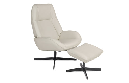 Roma Recliner Chair with Footrest by Kebe - Balder White Leather.