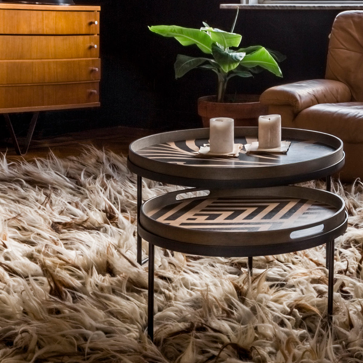 Tray Coffee Table by Ethnicraft, showing tray coffee table set in live shot.