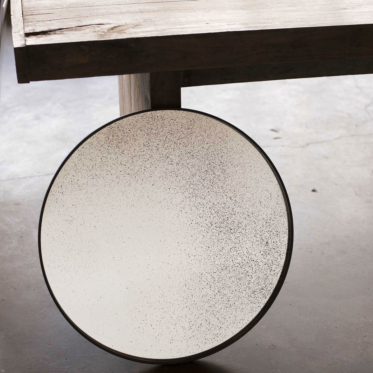 Aged Wall Mirror by Ethnicraft, showing front view of clear wall mirror in live shot.