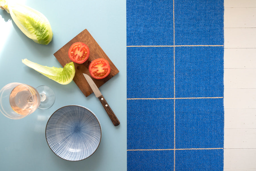 Ruth Woven Plastic Rug by Brita, showing closeup view of ruth woven plastic rug in live shot.