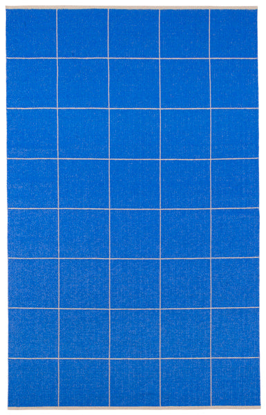 Ruth Woven Plastic Rug by Brita, showing back view of ruth woven plastic rug in cobalt ruth woven rug.