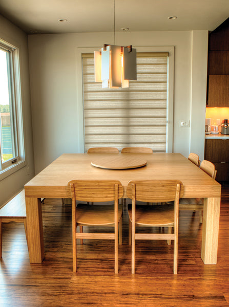 Salix LED Accent Pendant by Cerno, showing salix led accent pendant with table & chairs in live shot.