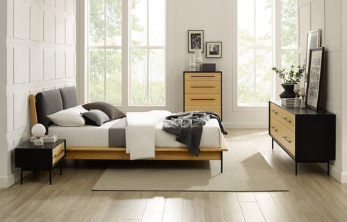 Santa Cruz Bedroom Collection by Greenington - Bed with Fabric + 2 Nightstands + Chest + Dresser.