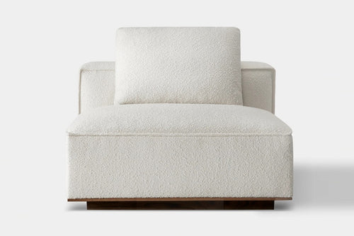 Santorini Indoor Armless Single Seat by Harbour, showing front view of santorini indoor armless single seat in ivory boucle fabric.