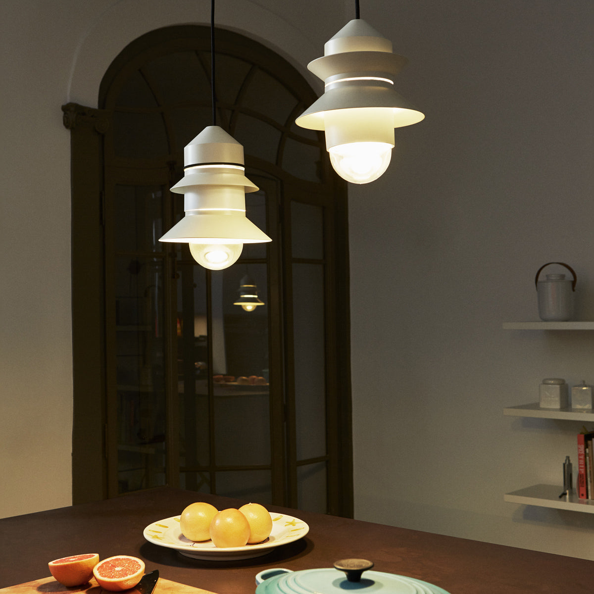 Santorini Indoor Pendant by Marset, showing santorini indoor pendants in live shot.
