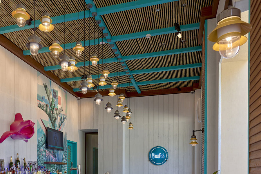 Santorini Indoor Pendant by Marset, showing santorini indoor pendants in live shot.