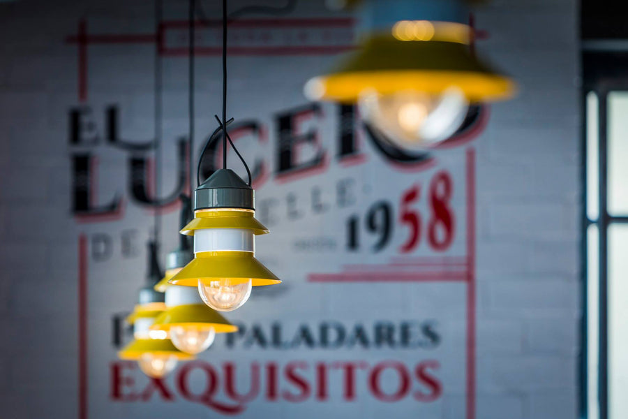 Santorini Outdoor Pendant by Marset, showing santorini outdoor pendants in live shot.