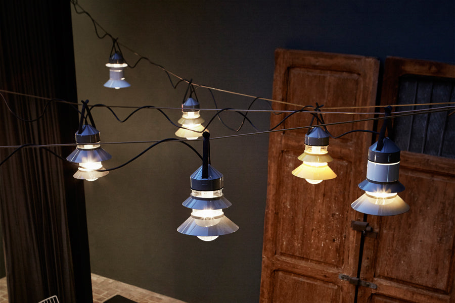 Santorini Outdoor Pendant by Marset, showing santorini outdoor pendants in live shot.