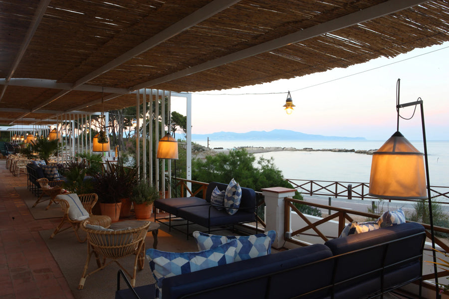 Santorini Outdoor Pendant by Marset, showing santorini outdoor pendants in live shot.