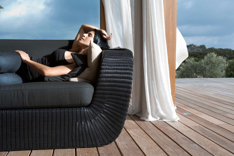 Savannah 2 Seater Sofa Right Module by Cane-Line, showing savannah 2 seater sofa right module in live shot.
