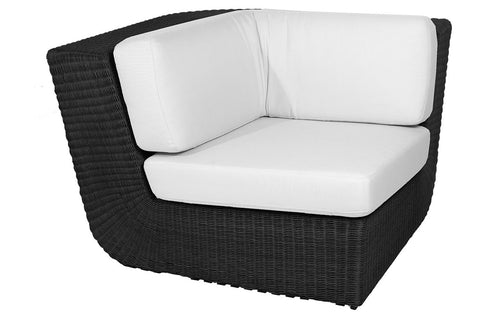 Savannah Corner Module by Cane-Line - Black Fiber Weave, White Natte Cushion Set.