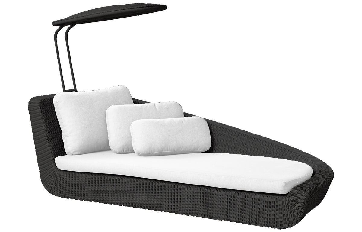 Savannah Daybed Left Module by Cane-Line - Black Fiber Weave, White Natte Cushion Set.
