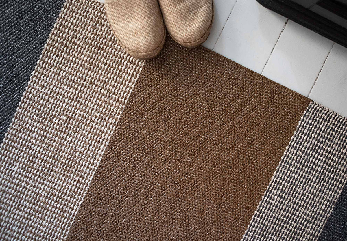 Seasons Woven Plastic Rug by Brita, showing closeup view of seasons woven plastic rug in live shot.