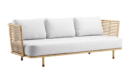 Sense Indoor 3-seater Sofa by Cane-Line - Natural Rattan with PP Woven, White Scent Textile Set.
