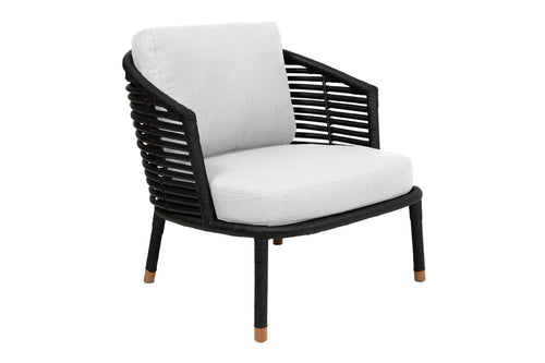 Sense Indoor Lounge Chair by Cane-Line - Black Rattan, White Scent Textile Set.