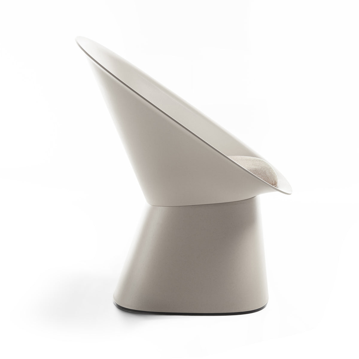 Sensu Outdoor Lounge Chair by Toou, showing side view of sensu lounge chair in light brown eco plastic/light brown standard seat cushion.