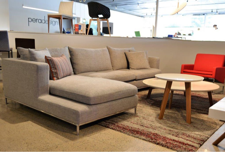 Simena Sectional Sofa by SohoConcept, showing left hand face sectional sofa in live shot.