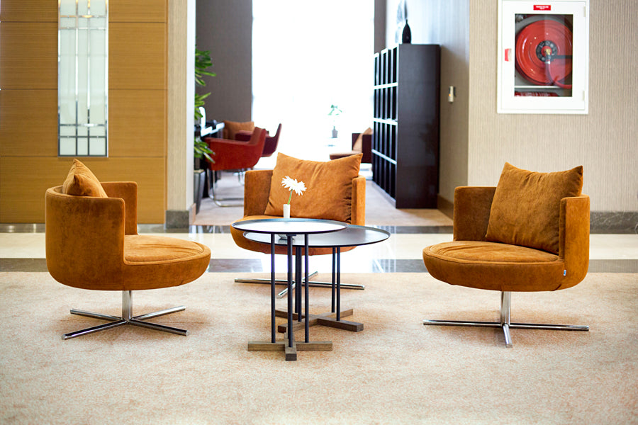 Sini Round Coffee Table by B&T, showing sini round coffee tables in live shot.