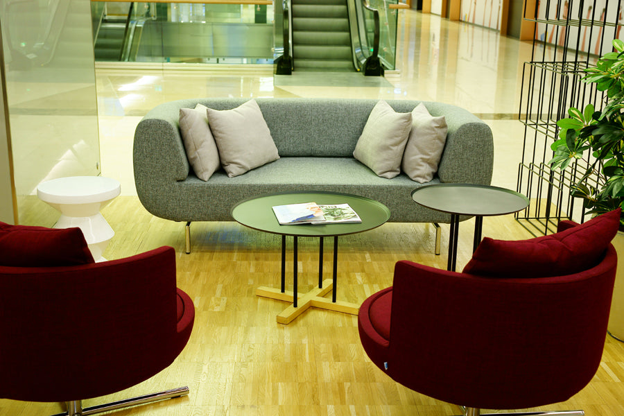 Sini Round Coffee Table by B&T, showing sini round coffee tables in live shot.