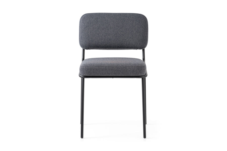 Sixty Chair by Connubia, showing front view of sixty chair in matt black metal frame/black cros upholstery.