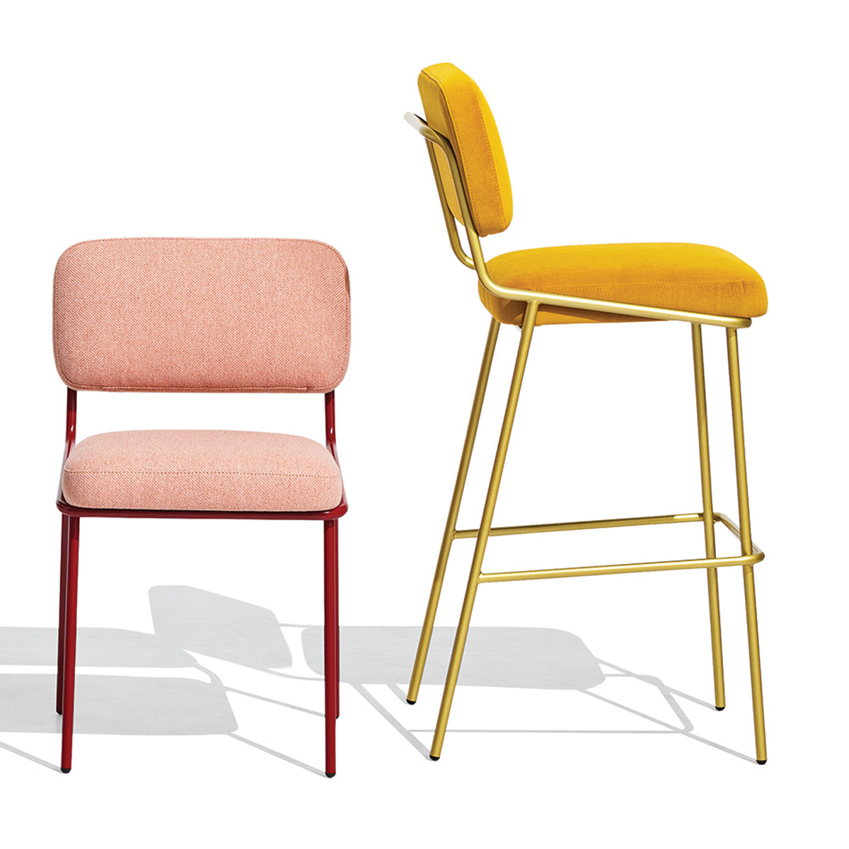 Sixty Counter Stool by Connubia, showing side view of sixty counter stool with chair.