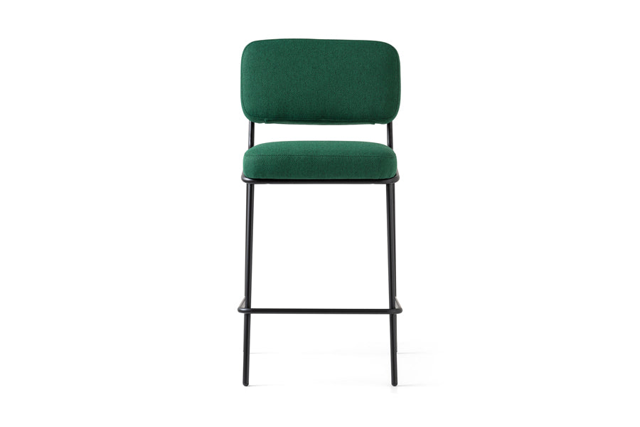 Sixty Counter Stool by Connubia, showing front view of sixty counter stool in matt black metal frame/forest green mat upholstery.