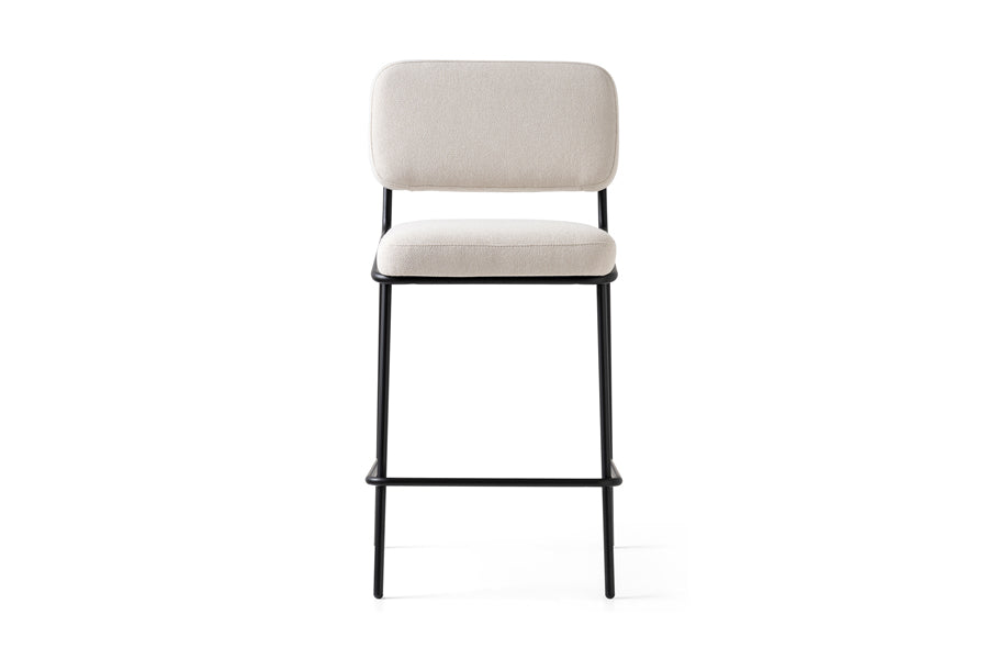 Sixty Counter Stool by Connubia, showing front view of sixty counter stool in matt black metal frame/sand cros upholstery.
