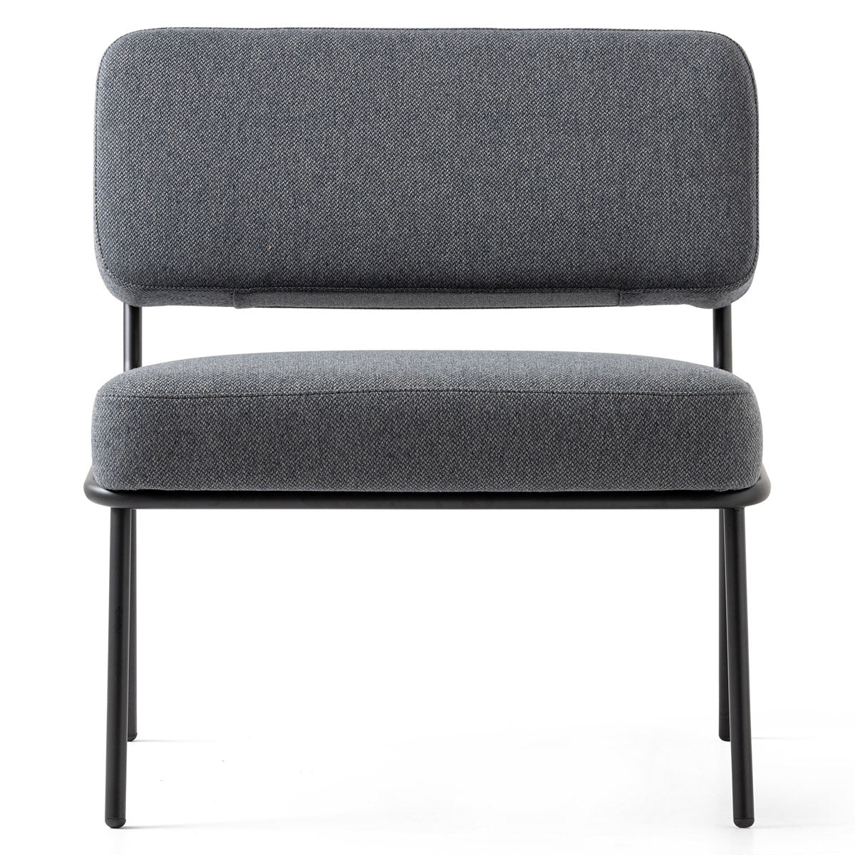 Sixty Lounge Chair by Connubia, showing front view of sixty lounge chair in matt black metal frame/black cros upholstery.