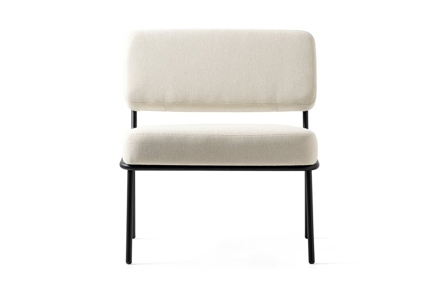 Sixty Lounge Chair by Connubia, showing front view of sixty lounge chair in matt black metal frame/sand cros upholstery.