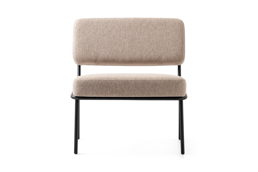 Sixty Lounge Chair by Connubia, showing front view of sixty lounge chair in matt black metal frame/taupe cros upholstery.