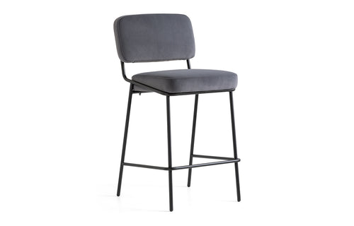 Sixty Stool by Connubia - Counter, Matt Black Metal Frame, Grey Mat Upholstery.