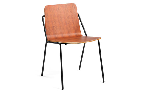 Sling Dining Chair by m.a.d. - Black Steel Base with Walnut Wood Seat.