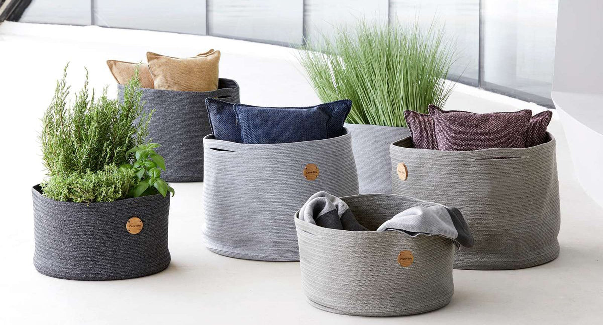 Soft Rope Basket by Cane-Line, showing soft rope baskets in live shot.
