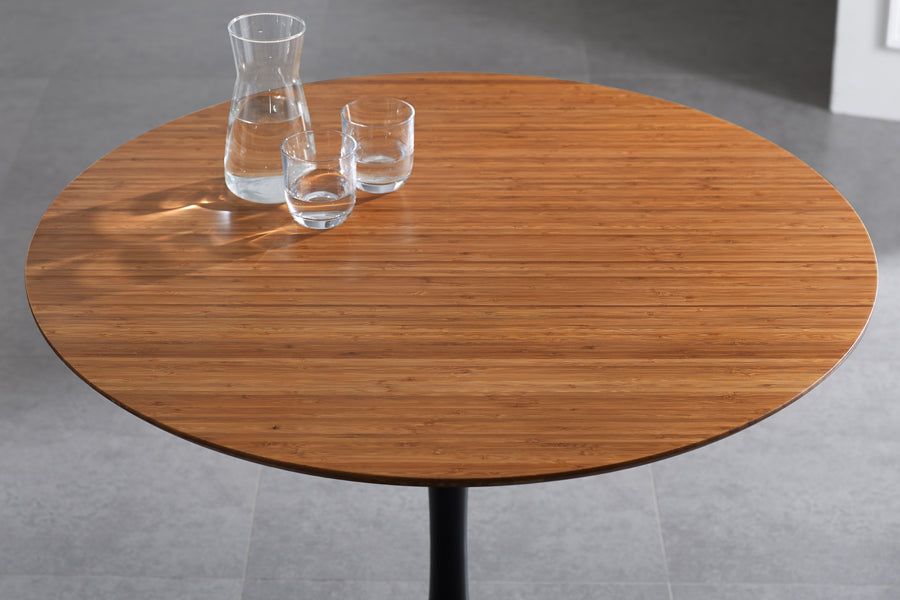 Soho 36" Amber Round Dining Table by Greenington, showing top view of soho 36" amber round dining table in live shot.