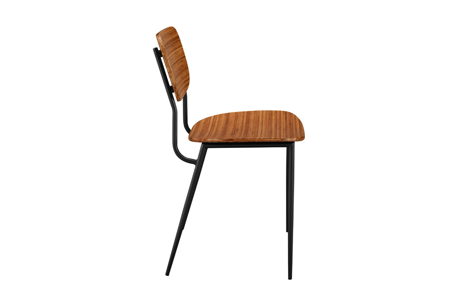 Soho Amber Dining Chair by Greenington, showing side view of soho amber dining chair in amber wood.