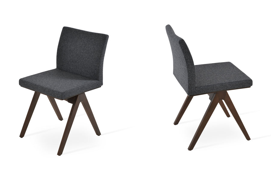 Aria Fino Wood Chair by SohoConcept, showing two aria fino wood chairs in camira blazer dark grey wool color.