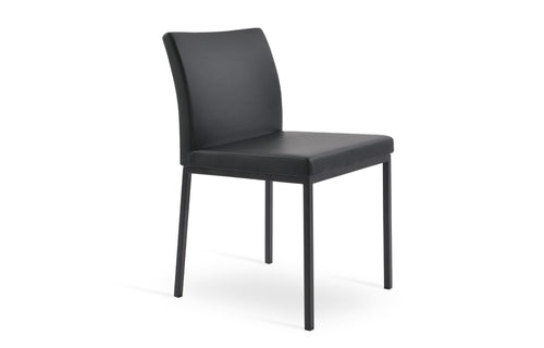 Aria Metal Dining Chair-Leather by SohoConcept - Black Powder Base with Black Leatherette.