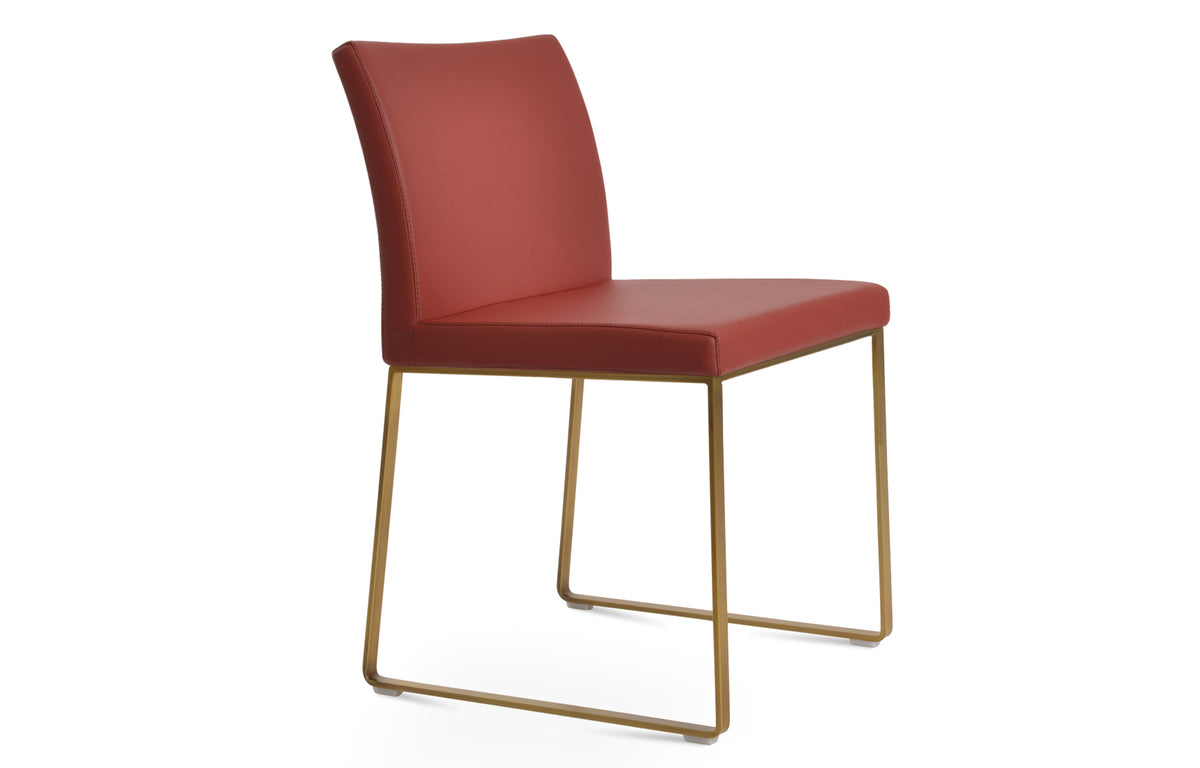 Aria Sled Wire Dining Chair by SohoConcept - Brass, Dark Red PPM.