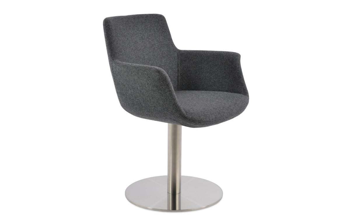 Bottega Round Swivel Armchair by SohoConcept - Brushed Stainless Steel, Camira Blazer Dark Grey Fabric.