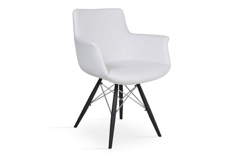 Bottega MW Arm Chair by SohoConcept - Black Powder Steel, White Leatherette.