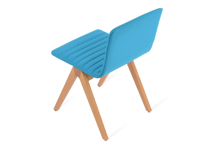 Corona Fino Full Upholstery Dining Chair by SohoConcept, showing back view in camira era turquoise fabric with natural finish.