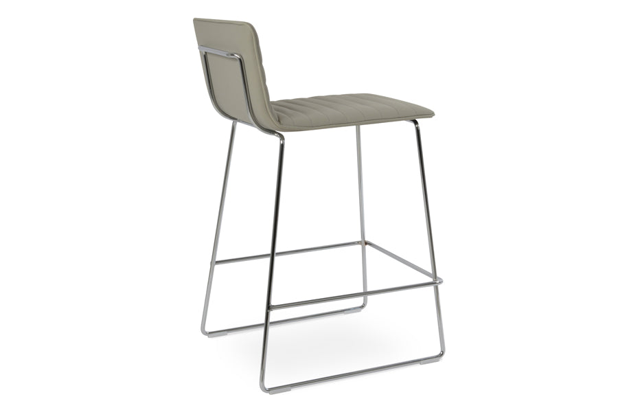 Corona Full Upholstery Wire Handle Back Stool by SohoConcept, showing back view in light grey leatherette with chrome wire base.