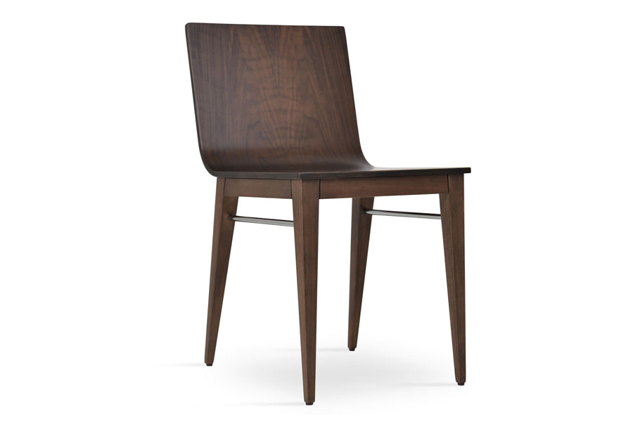 Corona Wood Dining Chair by SohoConcept, showing angle view in american walnut veneer.